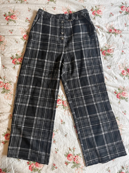 Topshop Pants - Topshop High-Waisted Plaid Wide-Leg Pants – US 8